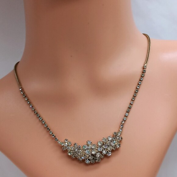 Vintage HOBE' rhinestone cluster choker necklace Signed - Picture 1 of 11